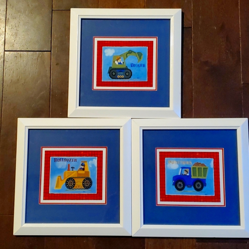 Three 12 by 12 inch construction wall decor